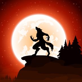 45061324 - halloween night and werewolf on moon background, illustration.